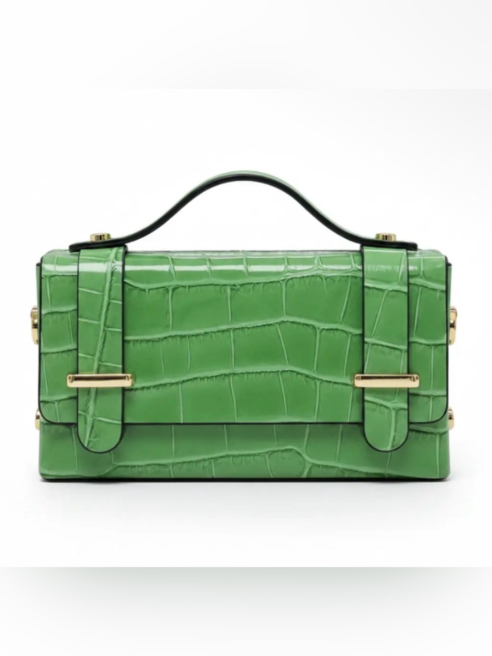 German Fuentes Italian green Croc-Embossed Top-Handle Shoulder Bag New